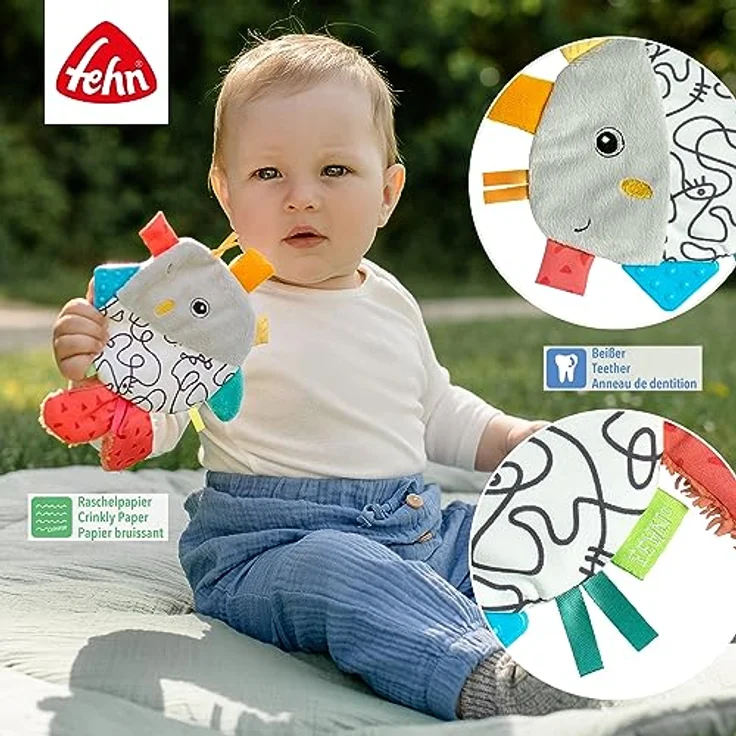 BABY FEHN DoBabyDoo Crinkle Fish, Rassel mit Beißring für Kleinkinder, fördert Sehvermögen und Motorik, bunt – Bild 3
