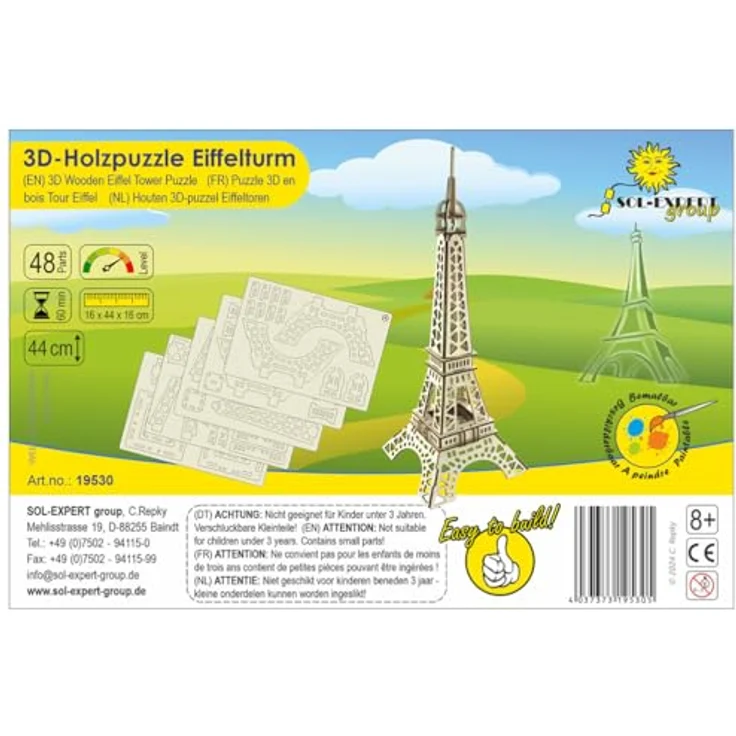Sol Expert 3D Holz Puzzle Eiffelturm, lasergeschnittene Bauteile, ohne Kleber, inkl. detaillierter Anleitung, ab 8 Jahren – Bild 2