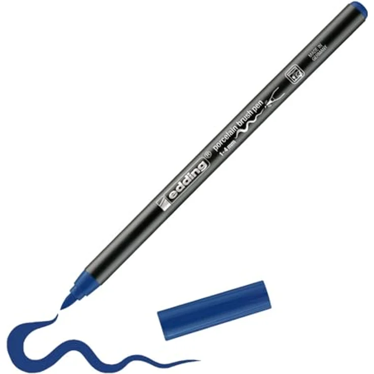 edding 4200 Porzellanpinselstift, stahl-blau, Pinselspitze 1-4 mm, spülmaschinenfest, lichtechte Tinte, schnell trocknend, für Keramik und Porzellan – Bild 1