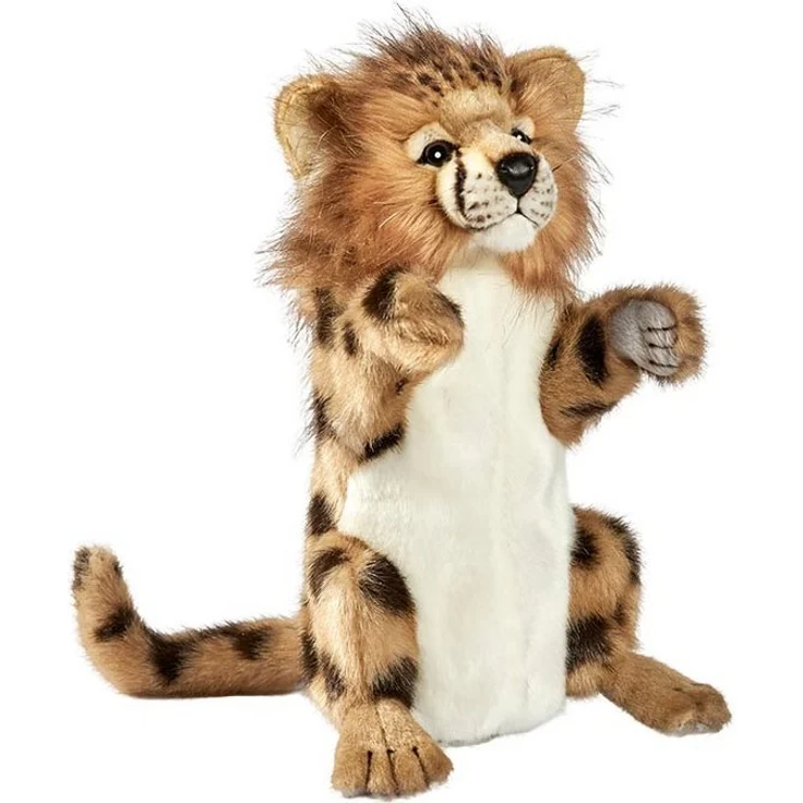 Hansa Creation Handpuppe Gepard, handgefertigtes Kuscheltier mit realistischem Punktmuster und Tränenstreifen
