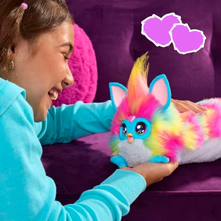 Hasbro Furby DJ Furby, interaktives elektronisches Plüschtier in Regenbogenfarben mit Musik, Lichtern, Bewegungen, Spielen und Sprachfunktionen in Französisch – Bild 9