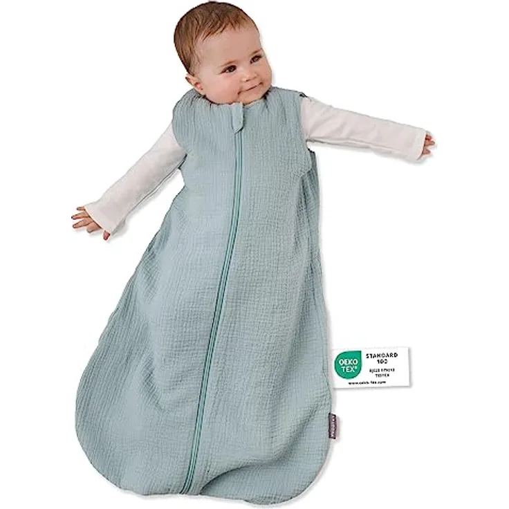 LaLoona Baby Mull Schlafsack 0.5 TOG/Sommerschlafsack ohne Ärmel, ÖKO-TEX Standard 100, 100% Baumwolle - Mint (70 cm)