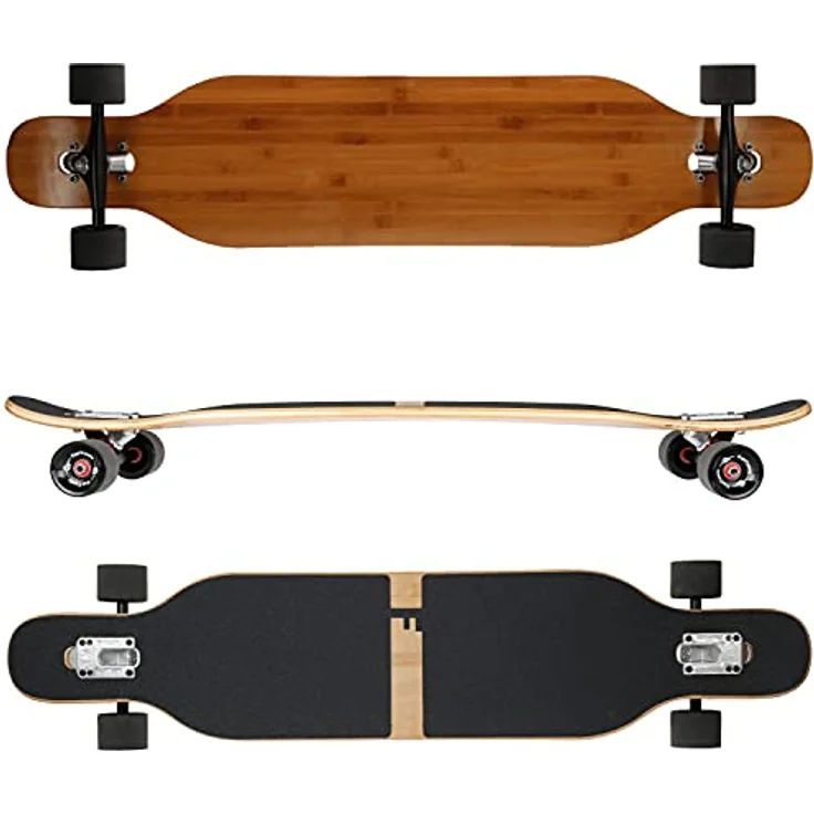 FunTomia Longboard Drop Through Cruiser Flex3 3 Stufen Komplettboard Mach1 Speed Kugellager T-Tool, Bambus-Ahornholz, 106cm - schwarz – Bild 2