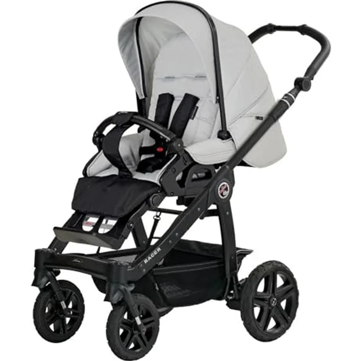 Hartan Kinderwagenset Racer GTS, 3-teilig, Hellgrau, mit Federung, 5-Punkte-Gurt, abklappbarer Fußstütze, Made in Germany – Bild 3