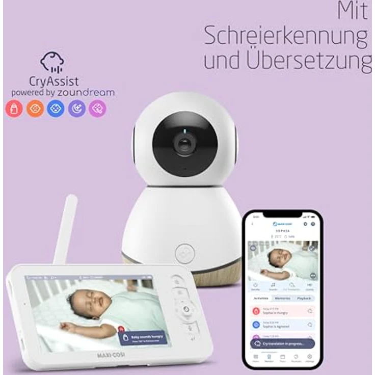 Maxi-Cosi MC See Baby Monitor Pro, Babyphone mit Kamera und Bewegungserkennung, 200 m Reichweite, einschließlich Schlaflieder und Temperaturüberwachung – Bild 2