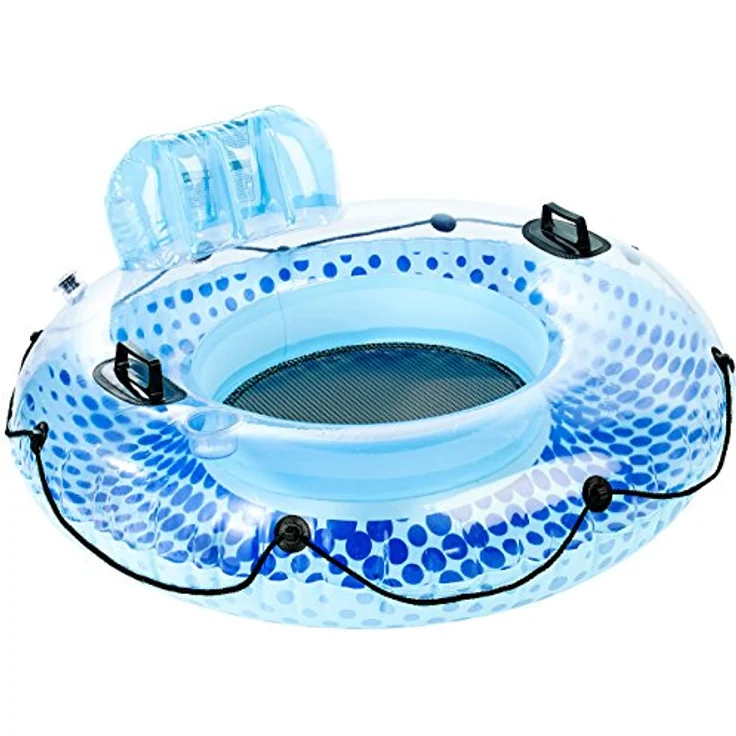 infactory Schwimmsessel, Aufblasbarer Schwimmring mit Rückenlehne und Getränkehalter, Ø 130 cm, bis 80 kg, inklusive Reparaturset – Bild 3