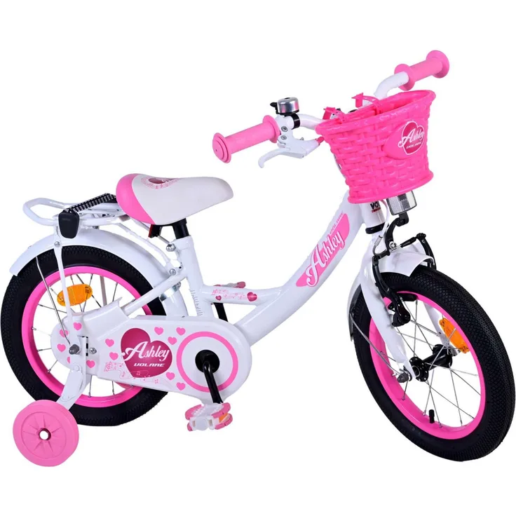 Volare Kinderfahrrad Ashley für Mädchen 14 Zoll in Weiß, mit Rücktrittbremse und Weidenkorb