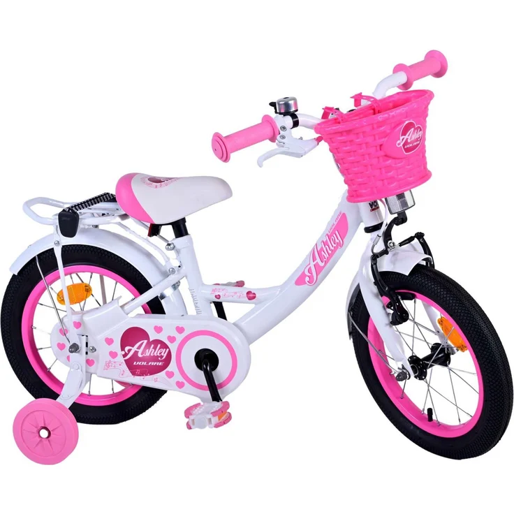 Volare Kinderfahrrad Ashley für Mädchen 14 Zoll in Weiß, mit Rücktrittbremse und Weidenkorb