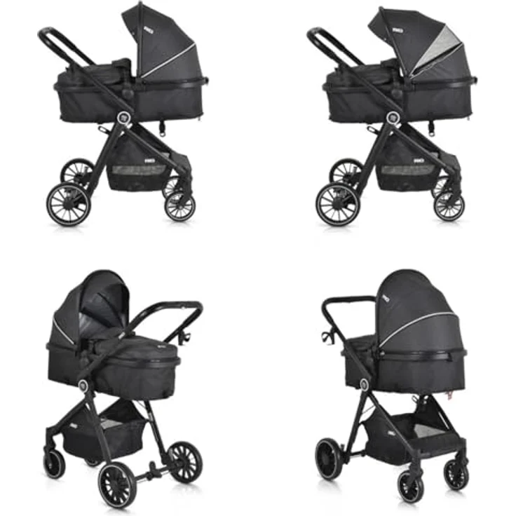 Moni Kombikinderwagen 2 in 1 Rio 22 kg umbaubar Fußabdeckung klappbar Korb Gurt, schwarz – Bild 5