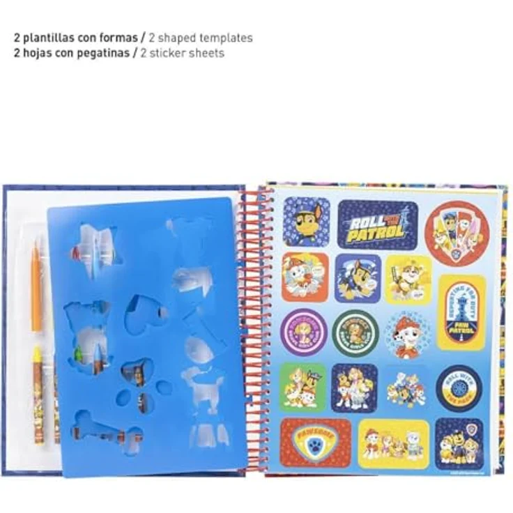 Cerda Paw Patrol Kreativset, Activity Malbuch inkl. 12 Ausmalbilder, 2 Stickerbögen, 6 Wachsmal- und 6 Filzstifte, 22 cm x 26 cm – Bild 5