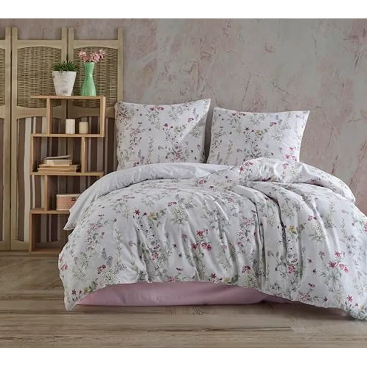 ZIRVEHOME Bettwäsche 135x200 cm. 2 teilig Set, bunt, 100% Baumwolle/Renforcé mit Reißverschluss atmungsaktiver Wende bettbezug geblümt Kissenbezug 80x80 cm. Novara