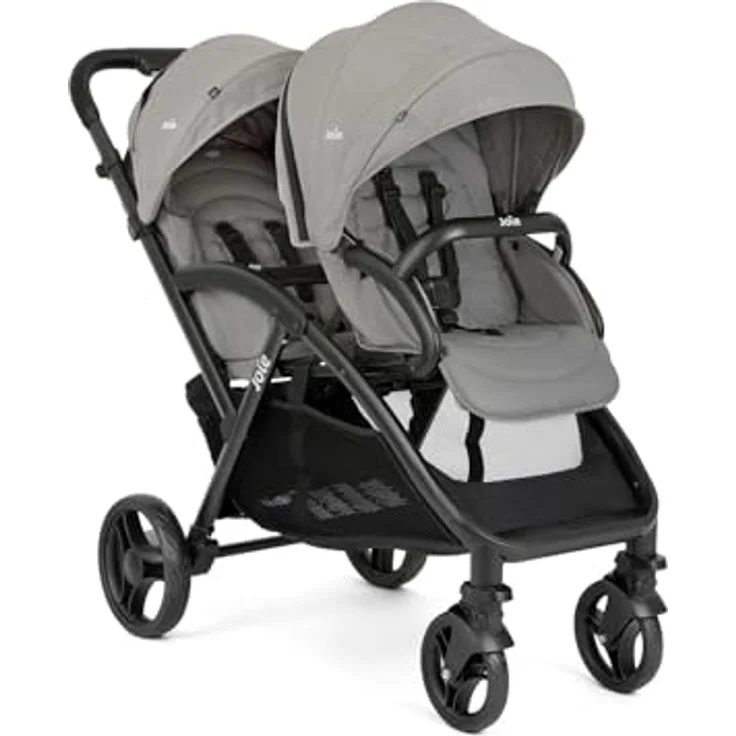 Joie Evalite Duo Zwillingswagen mit Regenverdeck, ultraleicht, ab Geburt bis 30 kg, SureLock™-Mechanismus, UV-Schutz 50+, 4-Rad-Einzelfederung, Coal, Gray Flannel – Bild 1