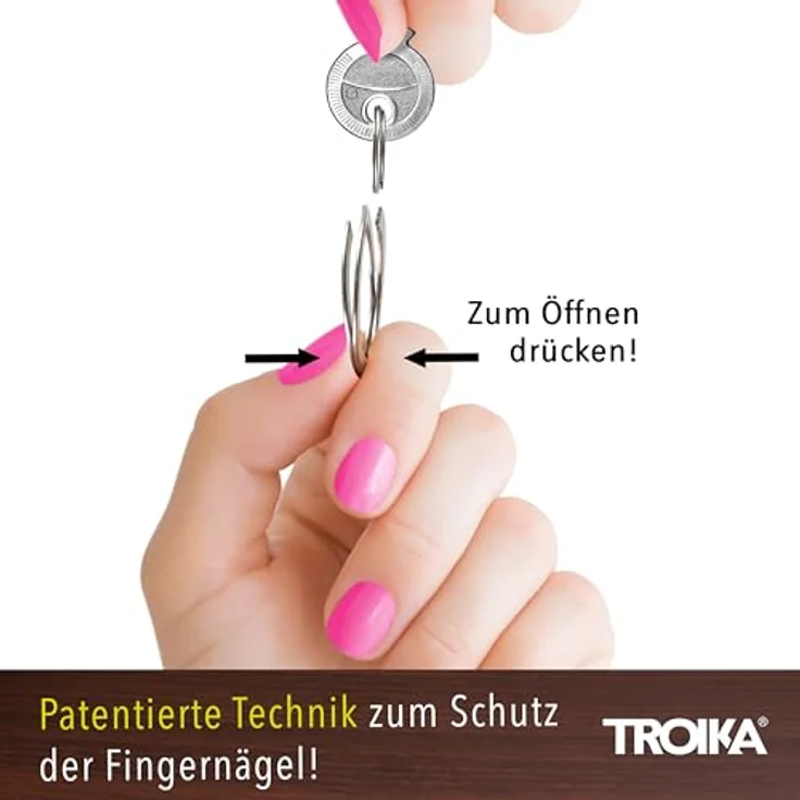 TROIKA Schlüsselanhänger fingernagelschonende Schlüsselringe (1x groß, 3x klein) Edelstahl, matt silberfarben – Bild 2