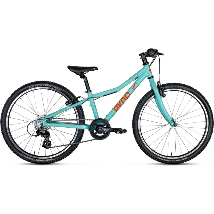 PYRO Bikes Kinderfahrrad Twentyfour Small, leichtes Aluminiumrahmen, exklusiver Schwalbe Mow Joe Reifen, Kettenschutz, grün