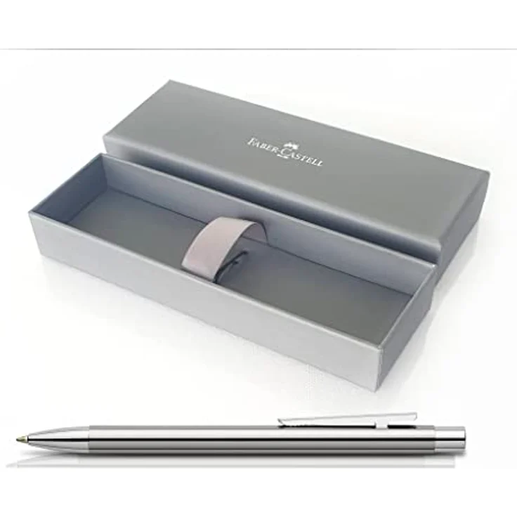 Faber-Castell Neo Slim, Kugelschreiber aus glänzendem Edelstahl mit schwarzer Metallmine und Klickmechanismus – Bild 2