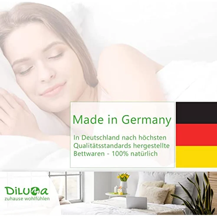 DILUMA Bettenset 4-teilig Comfort - 2X Bettdecke 135x200 cm 1000g Füllung 90% Federn 10% Daunen - 2X Kopfkissen 80x80 cm 100% Federn - Bettdeckenset mit ÖkoTex 100, Downpass – Bild 2