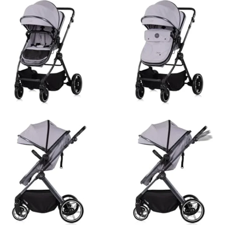 Chipolino Kombikinderwagen Pearl 2 in 1, umbaubar mit Fußsack, Rucksack und Federung, grau – Bild 3