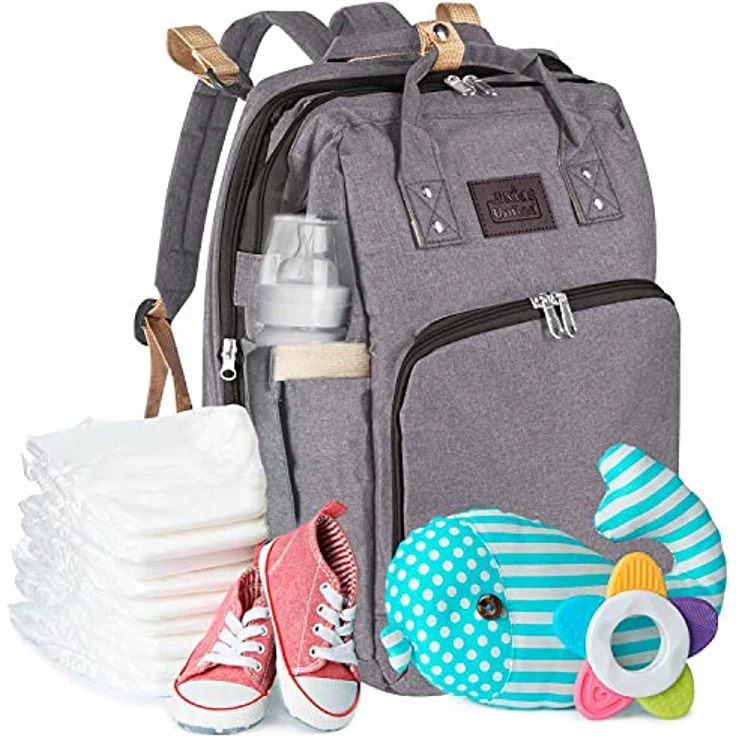 all Kids United® Baby Wickelrucksack Deluxe, Wickeltasche mit integriertem Kinderbett, Wickelauflage, USB Ladeausgang, wasserfest, grau – Bild 4