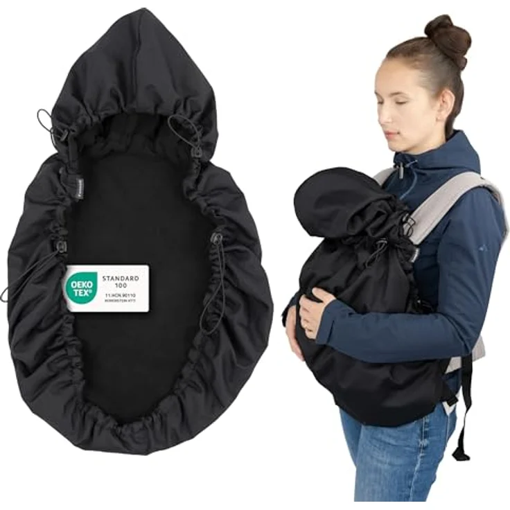 Zamboo Universal Babytrage Cover, warmer Fleece Wetterschutz für Bauchtragen, kompatibel mit Ergobaby & Manduca, OEKO-TEX Standard 100, Schwarz – Bild 1