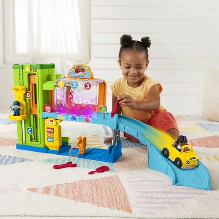 Fisher-Price Little People Garage Spielset mit Autorampe, pädagogisch beleuchtet, mehrsprachig, inkl. Smart Stages-Inhalt, HRC60 – Bild 2