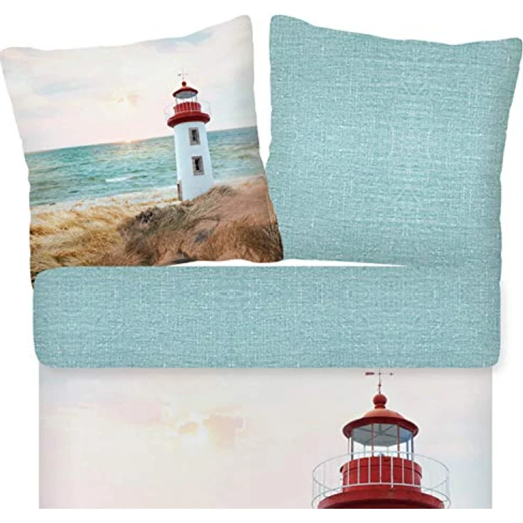 ESPiCO Bettwäsche Trendy Bedding Leuchtturm Sand Wendeoptik Blau Mehrfarbig Renforcé, 135x200cm – Bild 2