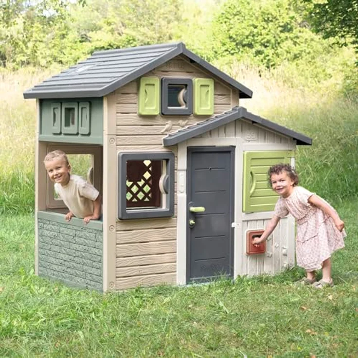 Smoby Life - Evo Friends Spielhaus, wetterfestes Outdoor-Kinderhaus mit 60% Recycling-Anteil, 114x162x175 cm, geeignet ab 3 Jahren – Bild 4