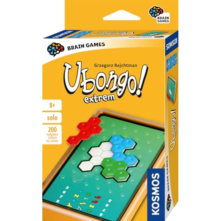Kosmos Ubongo! Extrem Brain Games, Solo-Knobelspiel mit 200 Aufgaben und 15 Legeteilen, handliches Mitnahmeformat – Bild 1