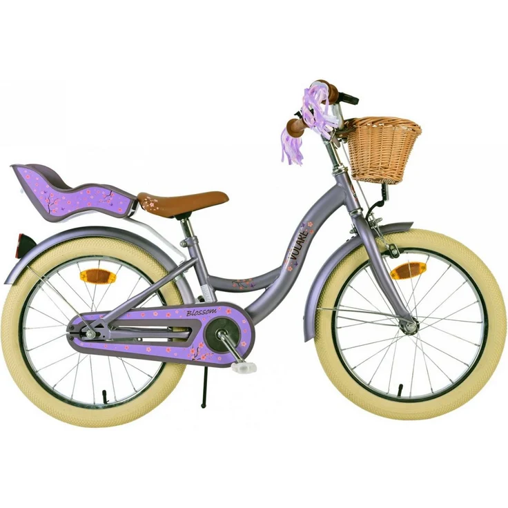 Volare Kinderfahrrad Blossom, 18 Zoll für Mädchen, lila, mit geschlossenen Kettenschutz, höhenverstellbarem Sattel und Lenker, Hand- und Rücktrittbremse – Bild 1