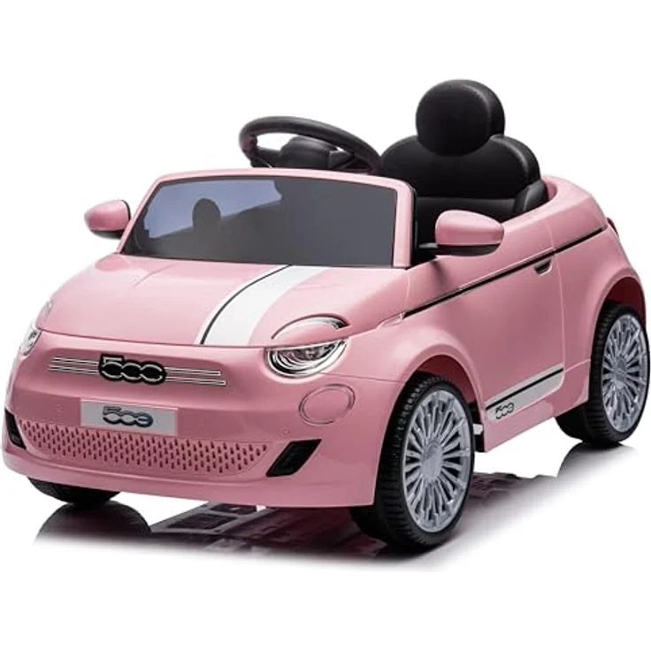 Sun Baby FIAT 500 Kinder Elektroauto, Elektro Kinderauto (Rosa) mit Motorleistung 2x30W, Lenkrad mit Sound und Sicherheitsgurte – Bild 1