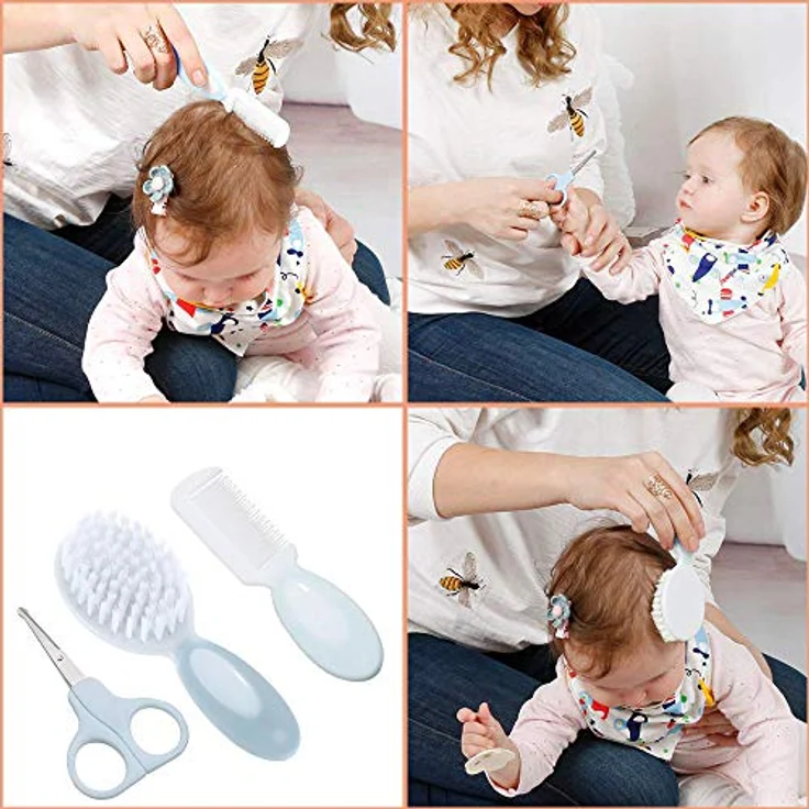 Lictin Babypflegeset 15 teilige Baby Pflegeset Neugeborene mit Fieberthermometer Nasensauger Kamm Nagelschere Baby Erstausstattung Pflegeset für Neugeborene (Grau) – Bild 3