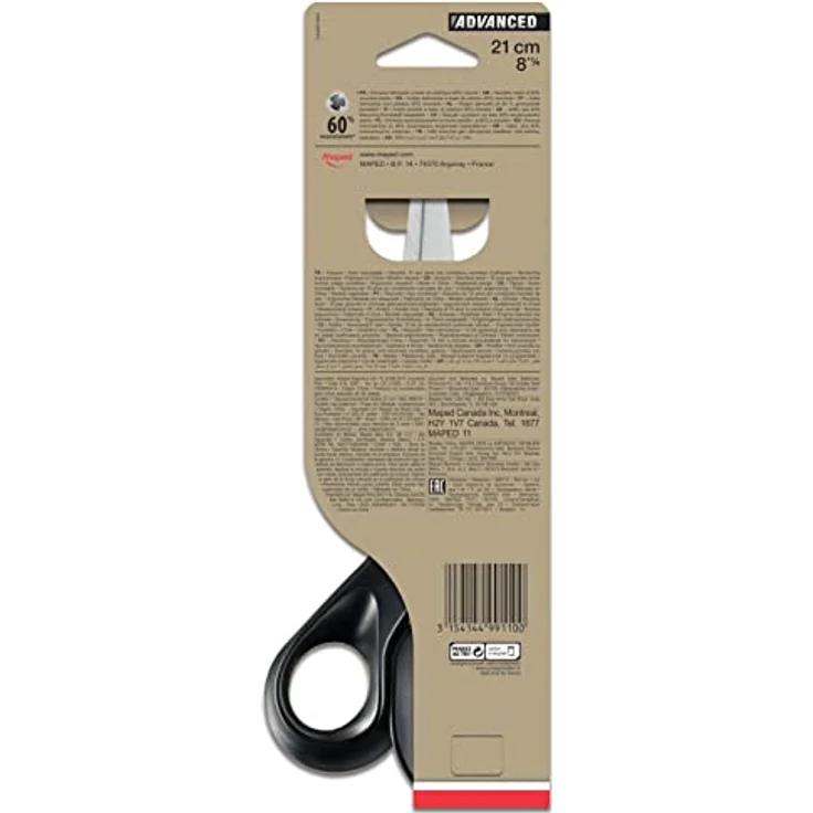 MAPED Advanced Green Papierschere, 21 cm, ergonomische 3D-Griffe, schwarz, aus 70% recyceltem Kunststoff, auf Blisterkarte – Bild 2