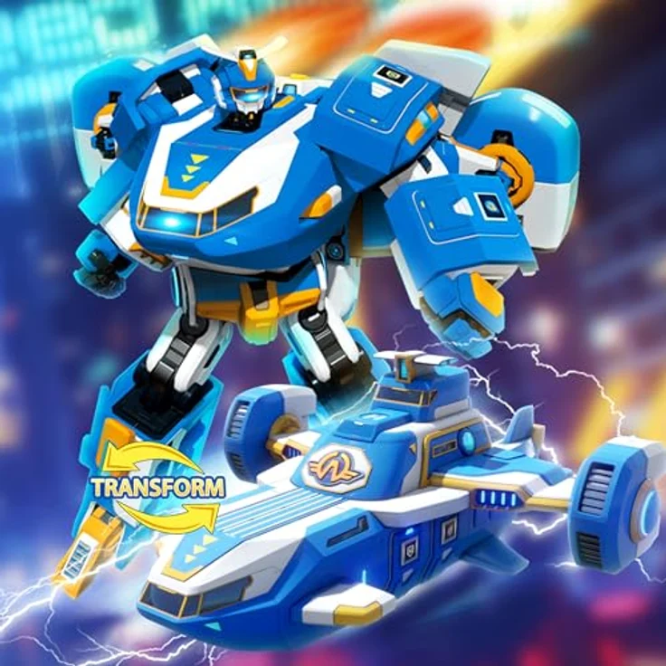Super Wings 2-in-1 Mini World Aircraft Verwandlungsroboter, 18 cm groß mit Licht- und Soundeffekten, Transformer-Spielzeug für Mädchen und Jungen ab 3 Jahren, blau – Bild 5