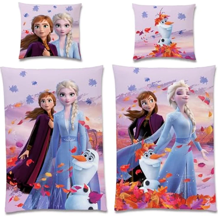 BERONAGE Frozen Die Eiskönigin Kinder-Bettwäsche Dreamteam 135 x 200 + 80 x 80 cm 100% Baumwolle Biber-Flanell-Qualität Disney ELSA Anna Snowman Sven Kristoff Olaf mit Reißverschluss Deutsche Größe – Bild 4