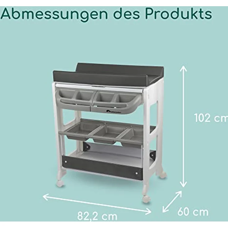 bebeconfort Dolphy 2-in-1 Badewanne & Wickeltisch mit Staufächer, Handtuchhalter und integrierten Rädern - Gray Mist – Bild 6