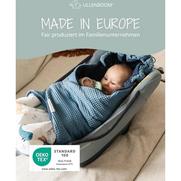ULLENBOOM Einschlagdecke für die Babyschale Sommer, atmungsaktiv, 0,5 TOG, aus 100% Baumwolle, für 0-9 Monate – Bild 5
