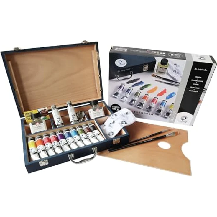 Talens Van Gogh Ölfarben-Starterbox XL, 12 x 40 ml Tuben mit Zubehör, Holzbox, inkl. Farbmischanleitung – Bild 4