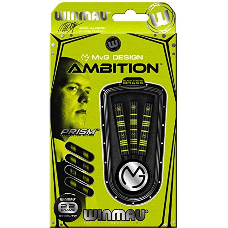 WINMAU Michael Van Gerwen MvG Ambition 22g Steeltip Dartpfeile Set mit Nylon Schäften und Mega Standard Flights – Bild 5