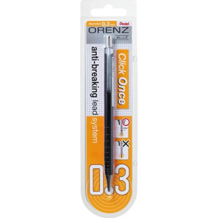 Pentel Orenz Druckbleistift schwarz B 0,3 mm, bruchfest mit integriertem Radiergummi und rutschfester Griffzone – Bild 1