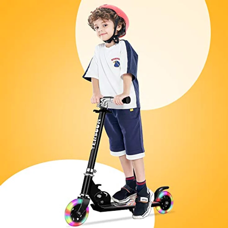 TENBOOM Kinder Scooter Tretroller mit 2 LED Leuchträdern, klappbar, höhenverstellbar, Hinterradbremse, für 3-10 Jahre, Aluminium, für Mädchen und Jungen – Bild 2