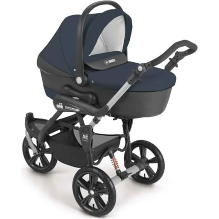 CAM Cortina X3 tris 3-in-1 Kombi-Kinderwagen, inkl. Babyschale, Fußsack & Wickeltasche, Farbe: Blau – Bild 1