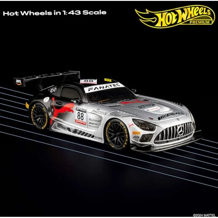 Hot Wheels Premium Mercedes-AMG GT3, 1:43 Modellfahrzeug mit Real-Riders-Reifen, Metall/Metall-Karosserie, offiziell lizenziertes Sammler-Repiklat HMD44 – Bild 2