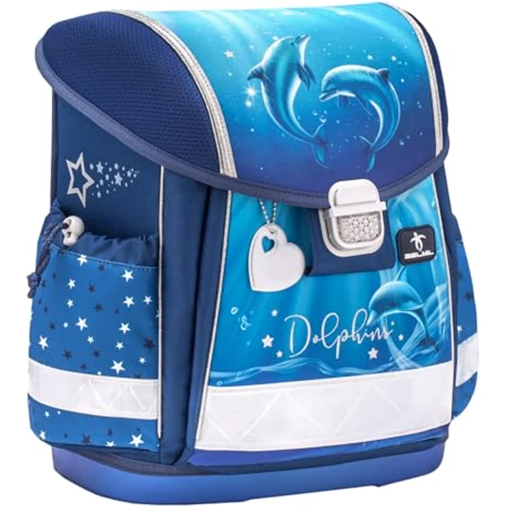 Belmil Classy Schulranzen Set 4-teilig (403-13/AG/S), ergonomischer Schulranzen mit Brustgurt, 19 L, wasserdichtes Polyester, Design Dolphins 2025 – Bild 2