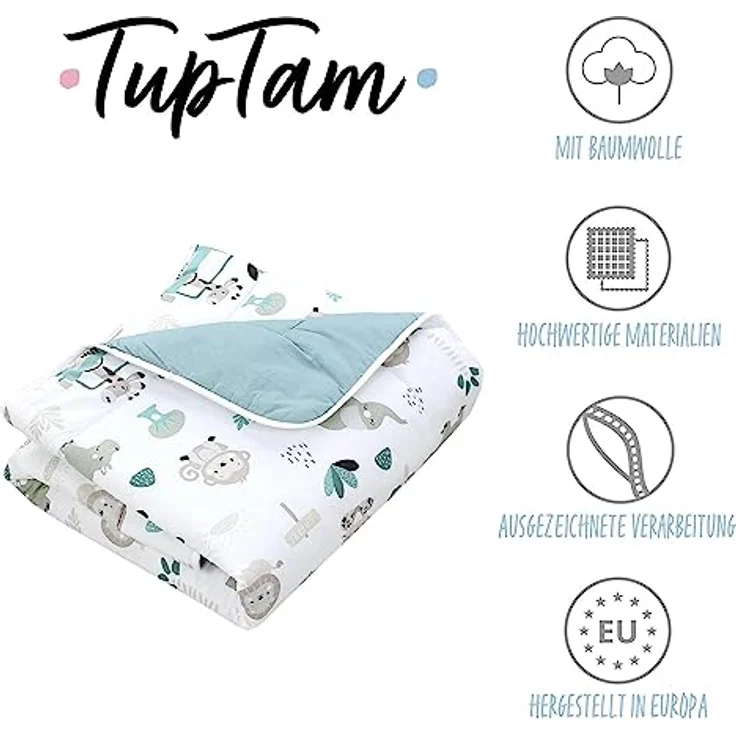 TupTam Krabbeldecke 120x120 cm - Gepolsterte Spieldecke aus 100% Baumwolle, OEKO-TEX, weich & hautfreundlich, Farbe: Zoo Grün – Bild 2