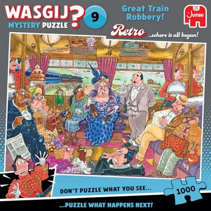 Wasgij Retro Mystery 9, Zugüberfall Puzzle, 1000 Teile aus 100% recyceltem Karton, ideales Geschenk für Puzzle-Enthusiasten – Bild 1