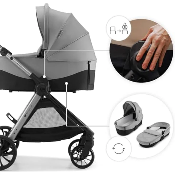 Kinderkraft VESTO 2, 2-in-1-Kinderwagen mit Babywanne und wendbarem Sportsitz, faltbar, 8/11" Räder, grau – Bild 4