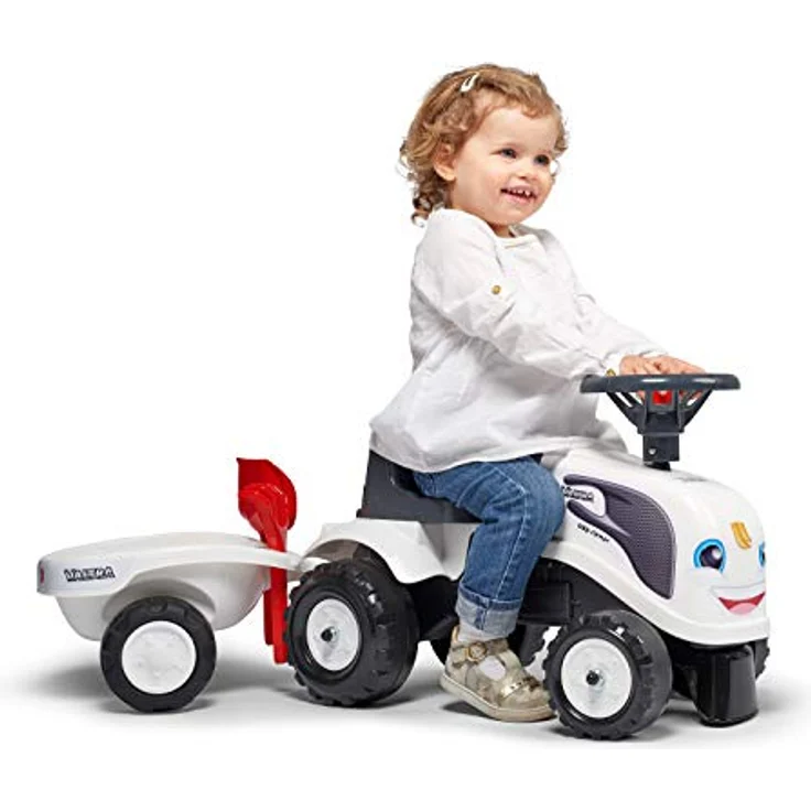 Falk Rutschauto Traktor Valtra mit Anhänger, ab 12 Monaten, personalisierbar mit 2 Stilen, inklusive Schaufel und Harke, 240C – Bild 4
