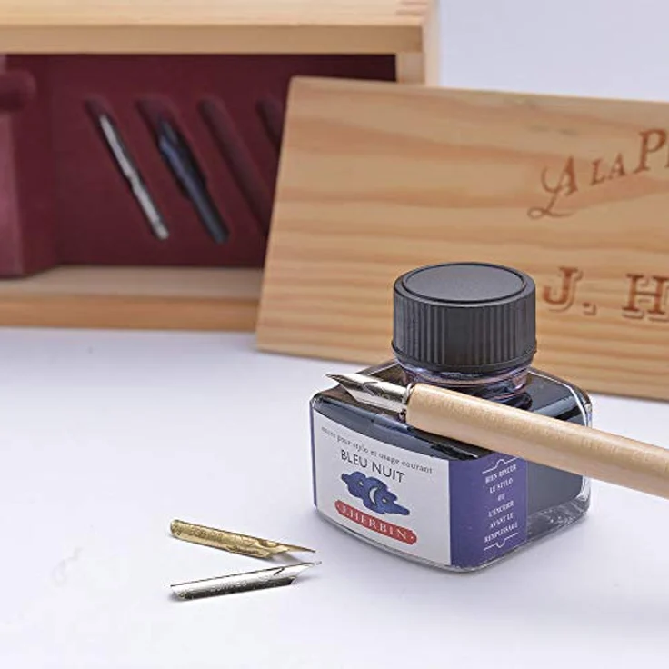 Herbin Schreibset Violette Pensée, Holz mit 5 Schreibfedern und 30 ml Tinte – Bild 2