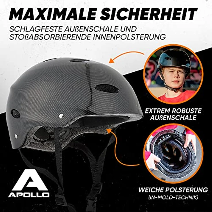 Apollo Skaterhelm Herren, Damen und Kinder | Kinderfahrradhelm | Verstellbar | Skateboard, Scooter, BMX Helm Kinder mit Drehrad-Anpassung | für Jungen und Mädchen | Verschiedene Größen und Farben – Bild 3