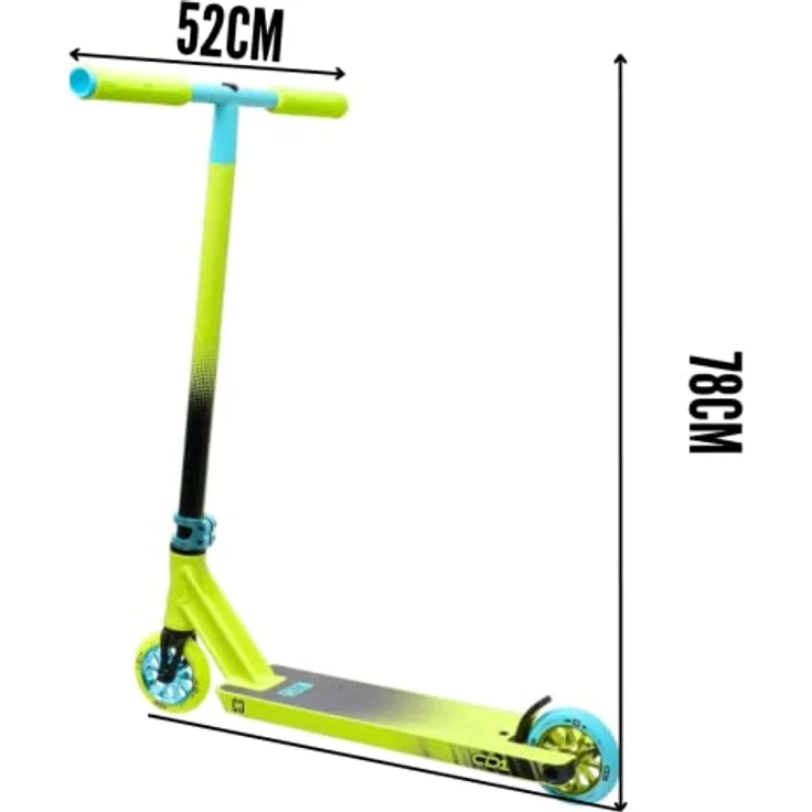 Fantic26 CORE Stunt-Scooter Trick Tret Roller 110mm Rollen I ABEC 9 I für Anfänger & Profi I Ab 5 Jahren I 78cm-95cm Höhe I + Fantic26 Sticker (Park CD1 H=78cm Lime/Blau) – Bild 2
