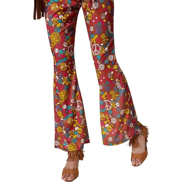 dressforfun Hippie Kostüm Set, 60er Jahre Kostüm, 70er Mode, Hippie Damen, Schlaghose, Flower Power, Fransenweste - Braun, Größe M – Bild 5